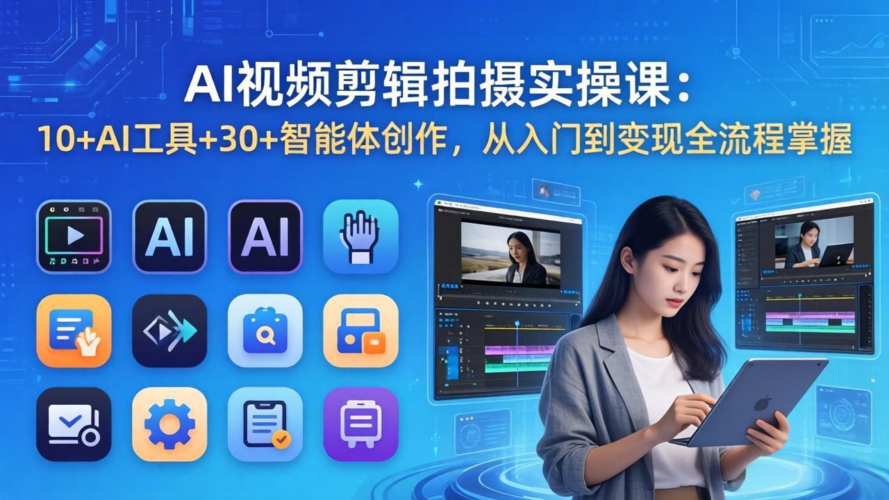 AI 视频剪辑拍摄实操课:10+AI工具+30+智能体创作,从入门到变现全流程掌握-智富思维学堂