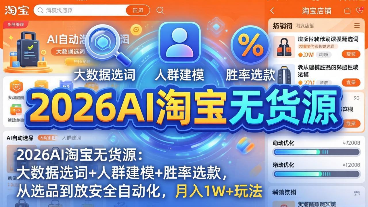 2026AI淘宝无货源：大数据选词+人群建模+胜率选款，从选品到放大全自动化，月入1W+玩法-智富思维学堂