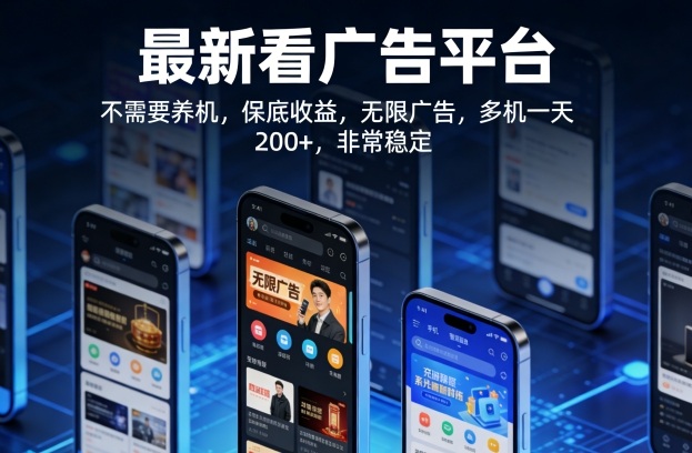最新看广告平台，不需要养机，保底收益，无限广告，多机一天200+，非常稳定【揭秘】-智富思维学堂