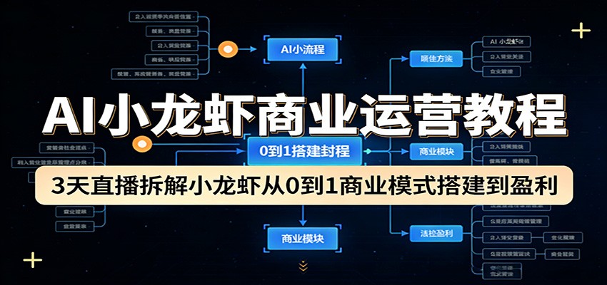 AI小龙虾商业运营教程：3天直播拆解小龙虾从0到1商业模式搭建到盈利-智富思维学堂