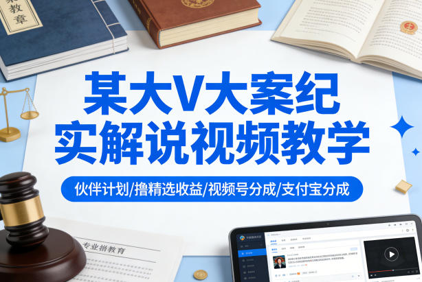 某大V大案纪实解说视频教学,可做伙伴计划、撸精选收益,视频号和支付宝分成计划均可-智富思维学堂