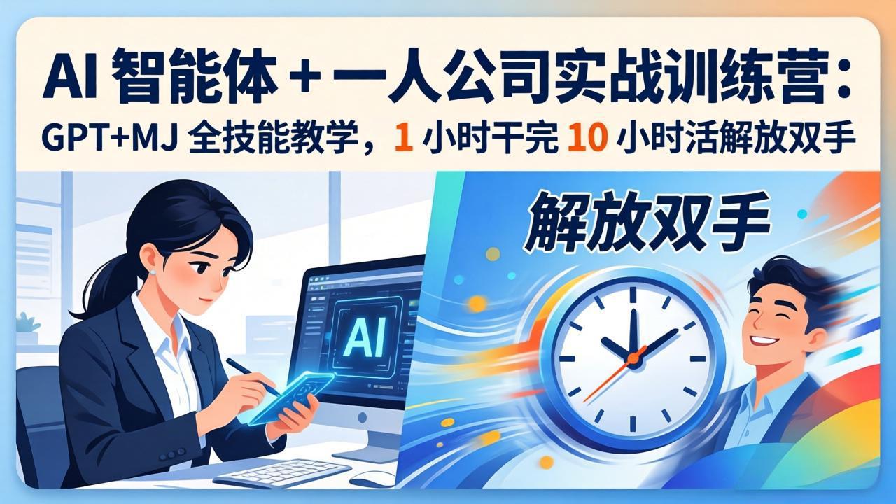 AI 智能体 + 一人公司实战训练营:GPT+MJ 全技能教学,1 小时干完 10 小时活解放双手-智富思维学堂