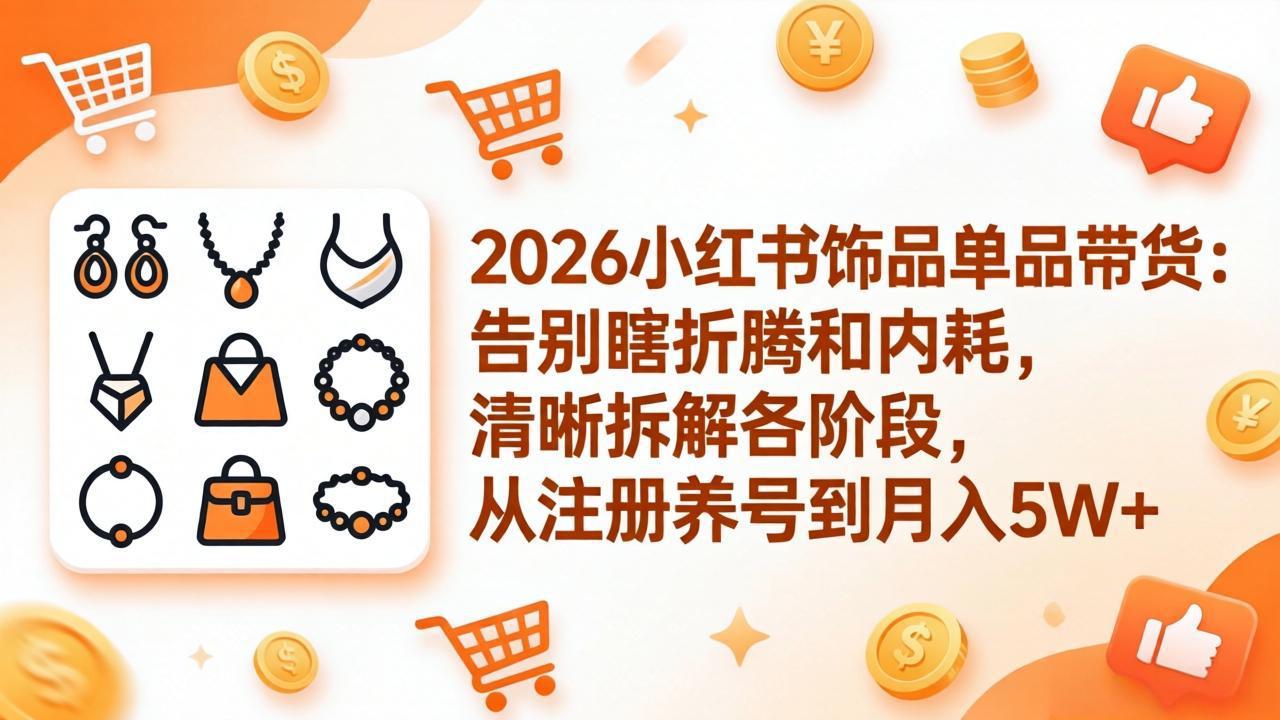 2026小红书饰品单品带货：告别瞎折腾和内耗，清晰拆解各阶段，从注册养号到月入5W+-智富思维学堂