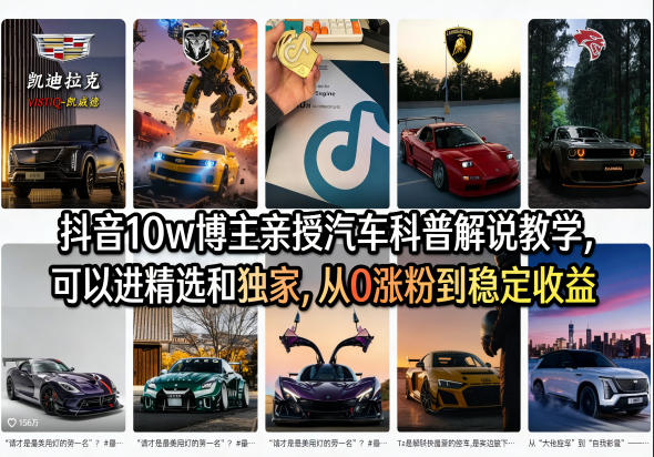 抖音10w博主亲授汽车科普解说教学,可以进精选和独家,从0涨粉到稳定收益(详细视频课程+1T素材)-智富思维学堂