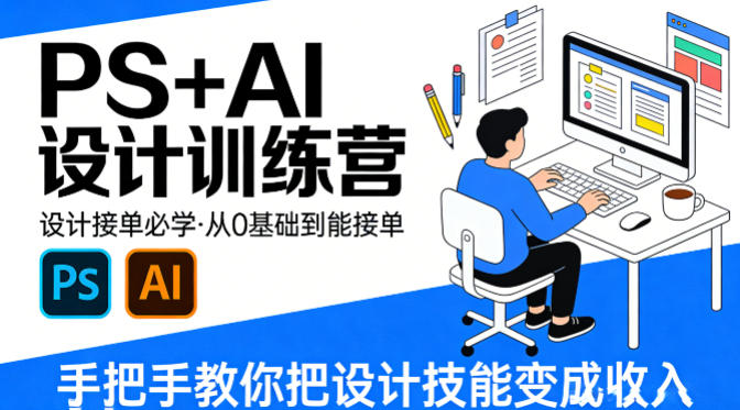 设计接单必学,PS+AI设计训练营,从0基础到能接单,手把手教你把设计技能变成收入-智富思维学堂