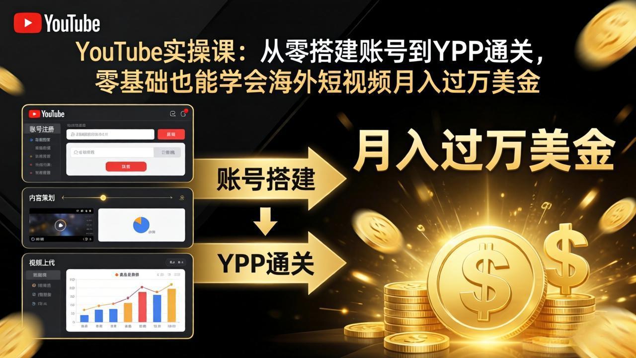 YouTube实操课：从零搭建账号到YPP通关，零基础也能学会海外短视频月入过万美金-智富思维学堂