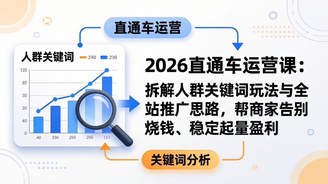 2026直通车运营课：拆解人群关键词玩法与全站推广思路，帮商家告别烧钱、稳定起量盈利-智富思维学堂