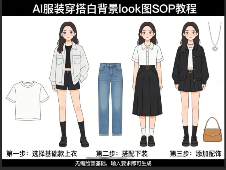 AI服装穿搭白背景look图SOP教程,不用会画画,提几句具体要求,AI就能还你一个奇迹-智富思维学堂