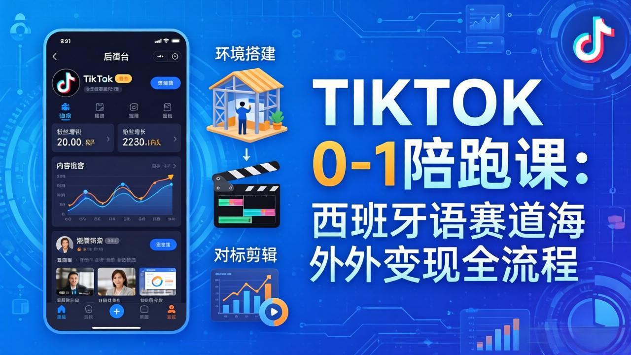 TIKTOK 0-1 陪跑课：从环境搭建到刷对标剪辑，西班牙语赛道海外变现全流程-智富思维学堂