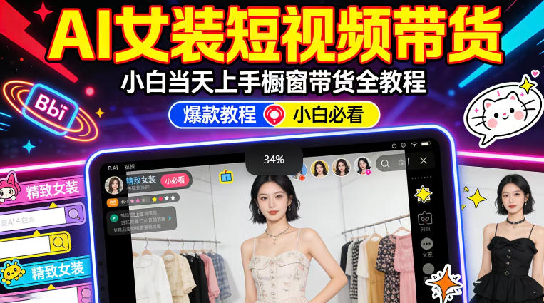 AI女装短视频橱窗带货：小白零门槛当天上手，高佣金爆款轻松賺！-智富思维学堂