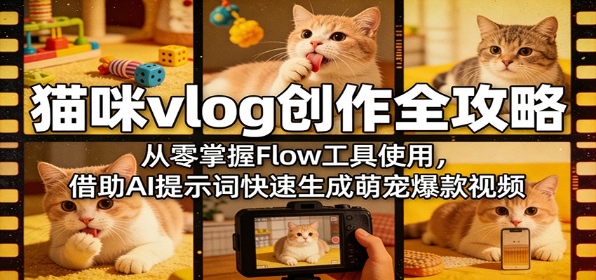 猫咪vlog创作全攻略:从零掌握Flow工具使用,借助AI提示词快速生成萌宠爆款视频-智富思维学堂