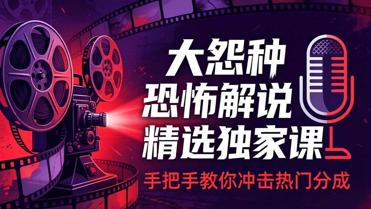 大怨种恐怖解说精选独家课：电影下载+文案配音+片头封面，手把手教你冲击热门分成-智富思维学堂