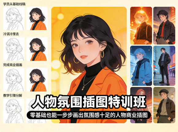 人物氛围插图特训班,零基础也能一步步画出氛围感十足的人物商业插图-智富思维学堂