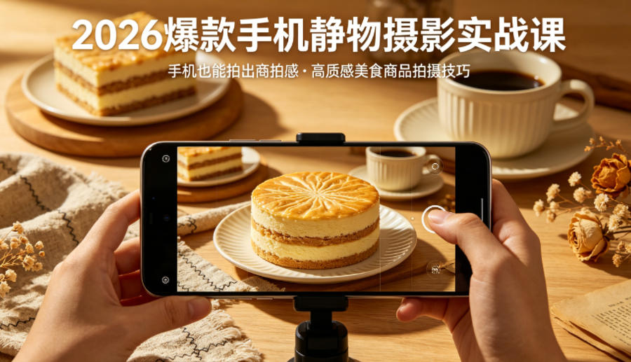 2026爆款手机静物摄影实战课，手机也能拍出商拍感，学会拍出高质感美食商品-智富思维学堂