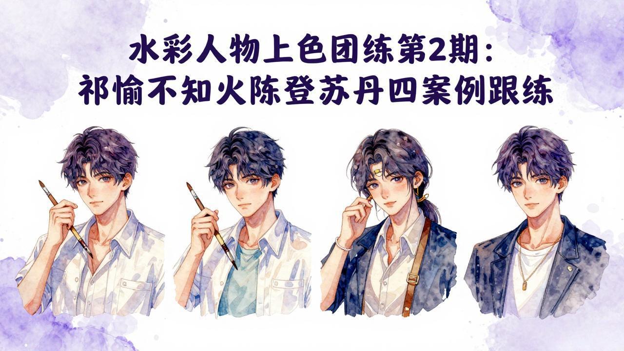 水彩人物上色团练第2期:祁煜不知火陈登苏丹四案例跟练,手把手提升绘画能力-智富思维学堂