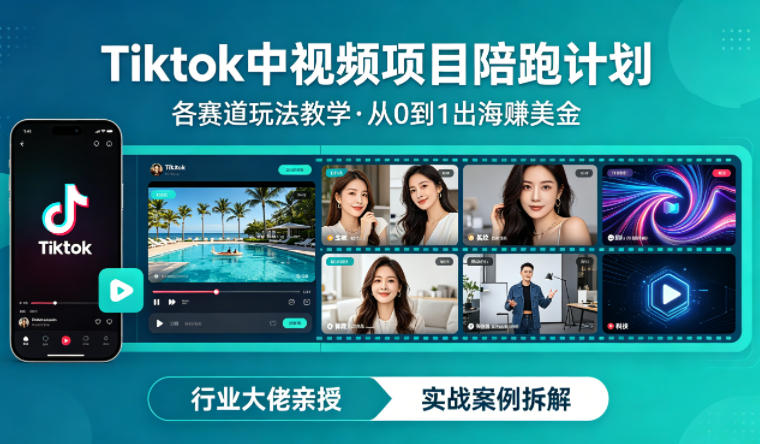 某大佬的Tiktok中视频项目陪跑，涵盖TK各个赛道玩法教学，从0到1出海賺美金-智富思维学堂