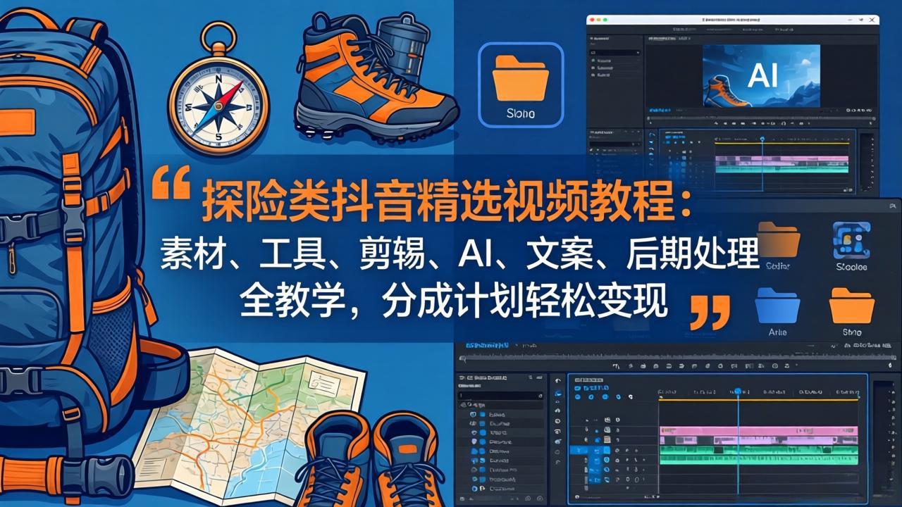 探险类抖音精选视频教程：素材、工具、剪辑、AI、文案、后期处理全教学，分成计划轻松变现-智富思维学堂