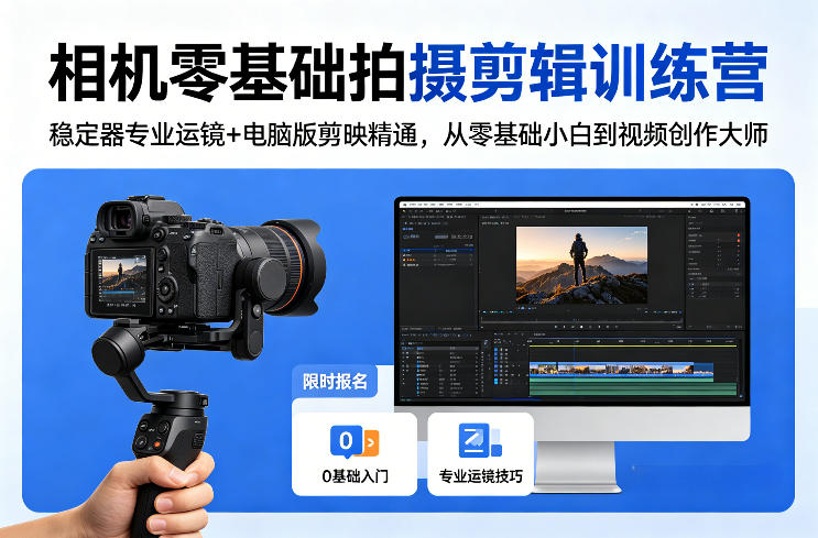 相机零基础拍摄剪辑训练营：稳定器专业运镜+电脑版剪映精通，从零基础小白到视频创作大师-智富思维学堂