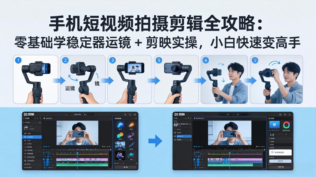 手机短视频拍摄剪辑全攻略：零基础学稳定器运镜 + 剪映实操，小白快速变高手-智富思维学堂