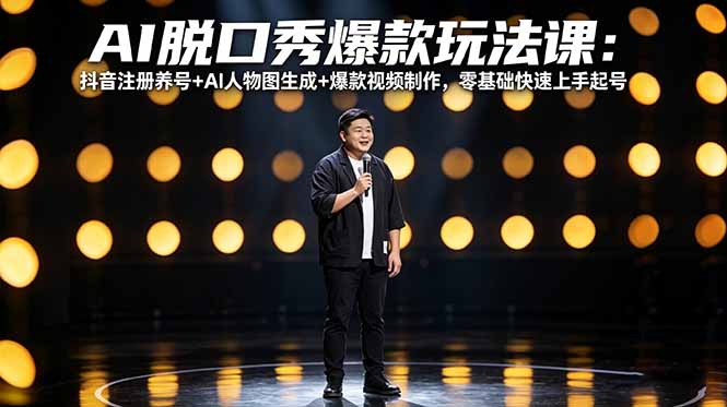 AI脱口秀爆款玩法课：抖音注册养号+AI人物图生成+爆款视频制作，零基础快速上手起号-智富思维学堂