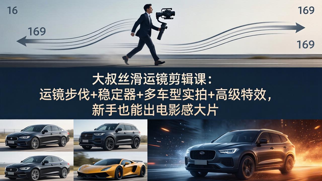 大叔丝滑运镜剪辑课：运镜步伐+稳定器+多车型实拍+高级特效，新手也能出电影感大片-智富思维学堂