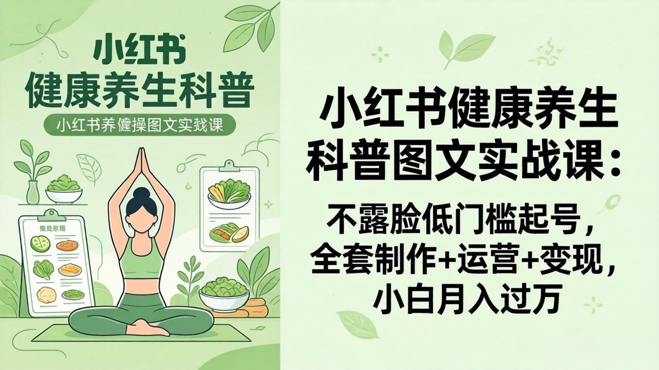 2026小红书健康养生科普图文实战课：不露脸低门槛起号，全套制作+运营+变现，小白月入过万-智富思维学堂