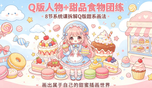 Q版人物+甜品食物团练，8节系统课拆解Q版甜系画法，画出属于自己的甜蜜插画世界-智富思维学堂