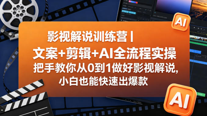 影视解说训练营｜文案+剪辑+AI全流程实操，把手教你从0到1做好影视解说，小白也能快速出爆款-智富思维学堂