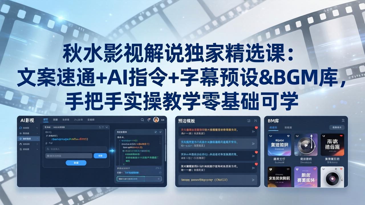 秋水影视解说独家精选课：文案速通+AI指令+字幕预设+BGM库，手把手实操教学零基础可学-智富思维学堂