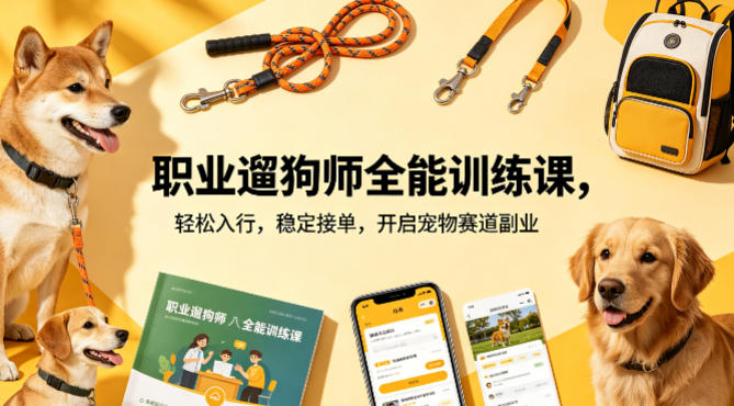 职业遛狗师全能训练课，轻松入行，稳定接单，开启宠物赛道副业-智富思维学堂