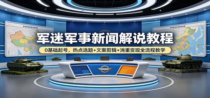 军迷军事新闻解说教程：0基础起号，热点选题+文案剪辑+消重变现全流程教学-智富思维学堂