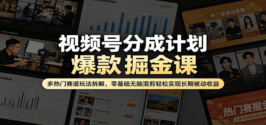 视频号分成计划爆款掘金课：多热门赛道玩法拆解，零基础无脑混剪轻松实现长期被动收益-智富思维学堂