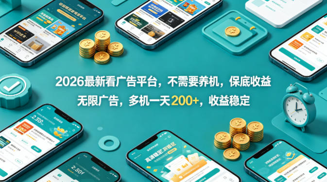 2026最新看广告平台，不需要养机，保底收益，无限广告，多机一天200+，收益稳定【揭秘】-智富思维学堂