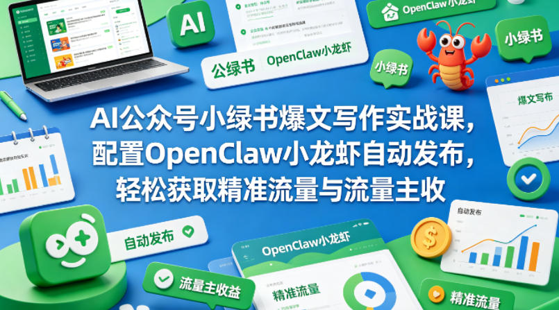 AI公众号小绿书爆文写作实战课，配置OpenClaw小龙虾自动发布，轻松获取精准流量与流量主收益-智富思维学堂