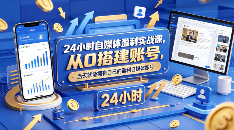 24小时自媒体盈利实战课，从0搭建账号，当天就能拥有自己的盈利自媒体账号-智富思维学堂