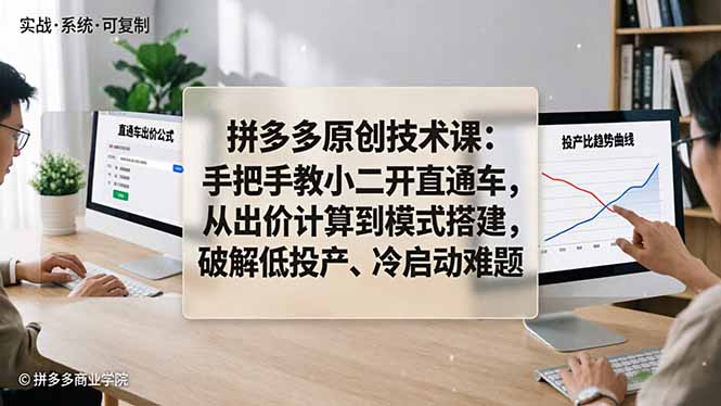 拼多多原创技术课：手把手教小二开直通车，从出价计算到模式搭建，破解低投产、冷启动难题-智富思维学堂