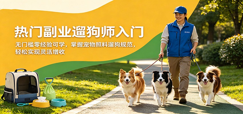 热门副业遛狗师入门，无门槛零经验可学，掌握宠物照料遛狗规范，轻松实现灵活增收-智富思维学堂