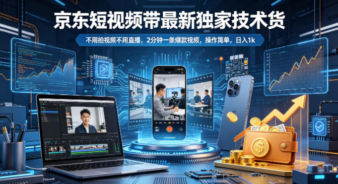 京东短视频带货最新独家技术，不用拍视频不用直播，2分钟一条爆款视频，操作简单，日入1k+【揭秘】-智富思维学堂