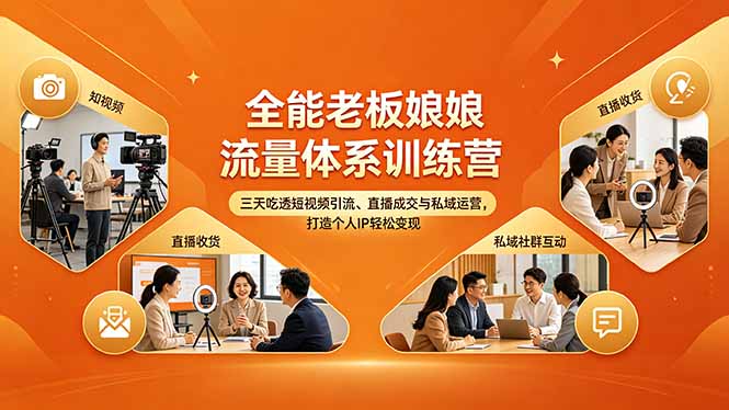 全能老板娘流量体系训练营，三天吃透短视频引流、直播成交与私域运营，打造个人IP轻松变现-智富思维学堂