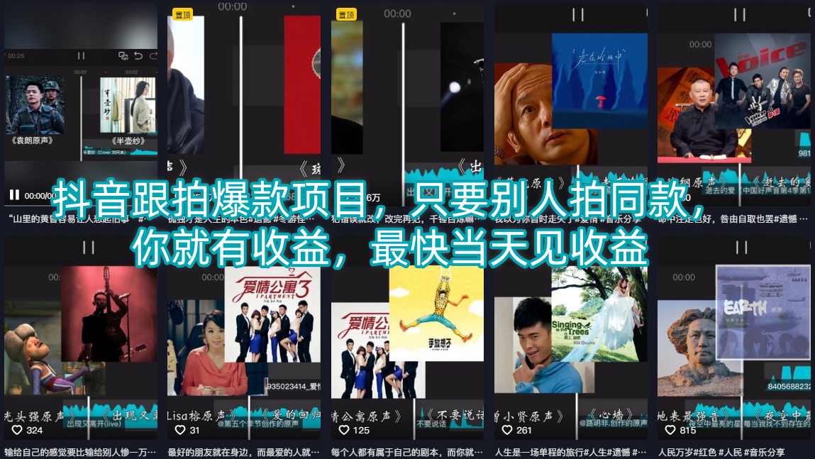 抖音跟拍爆款项目，只要别人拍同款，你就有收益，最快当天见收益-智富思维学堂