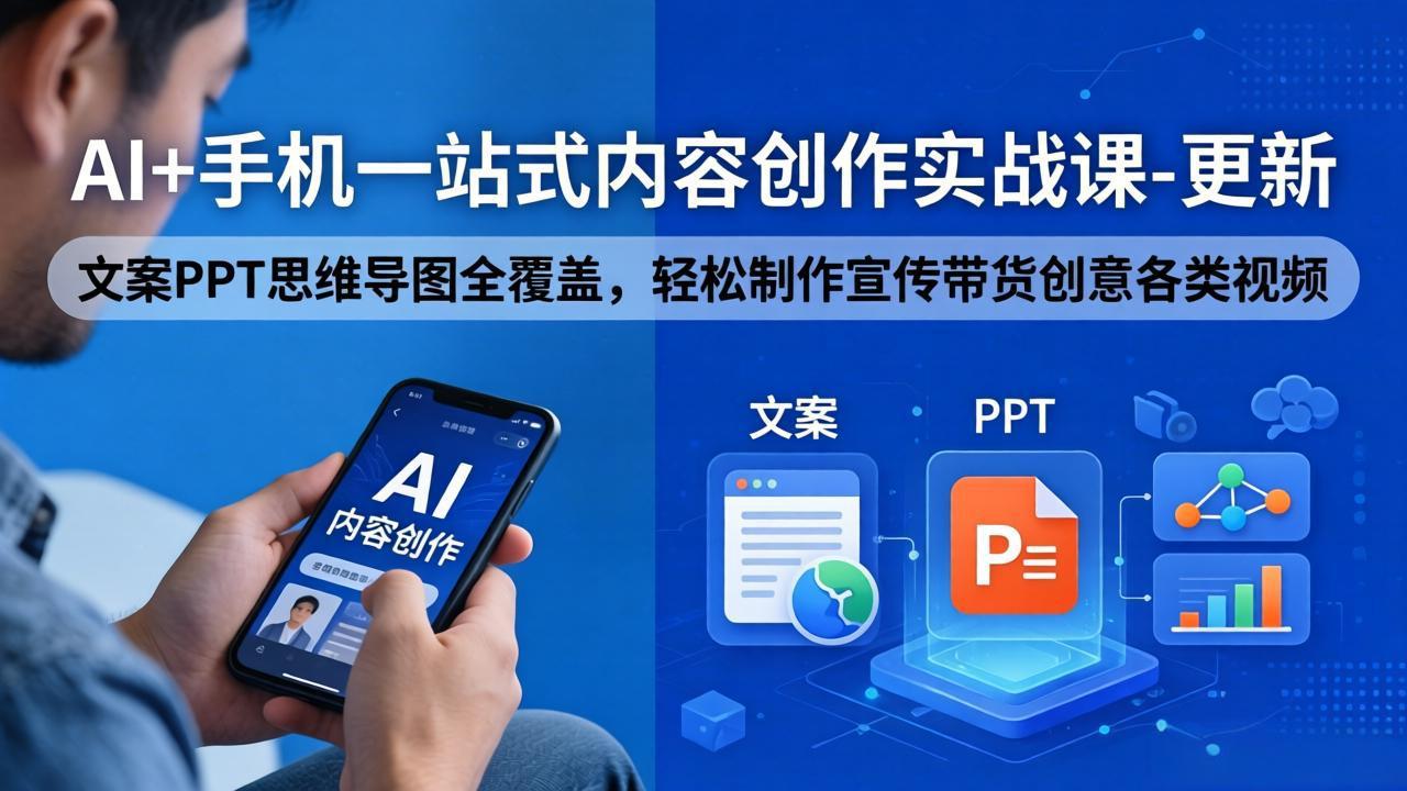AI+手机一站式内容创作实战课-更新，文案PPT思维导图全覆盖，轻松制作宣传带货创意各类视频-智富思维学堂