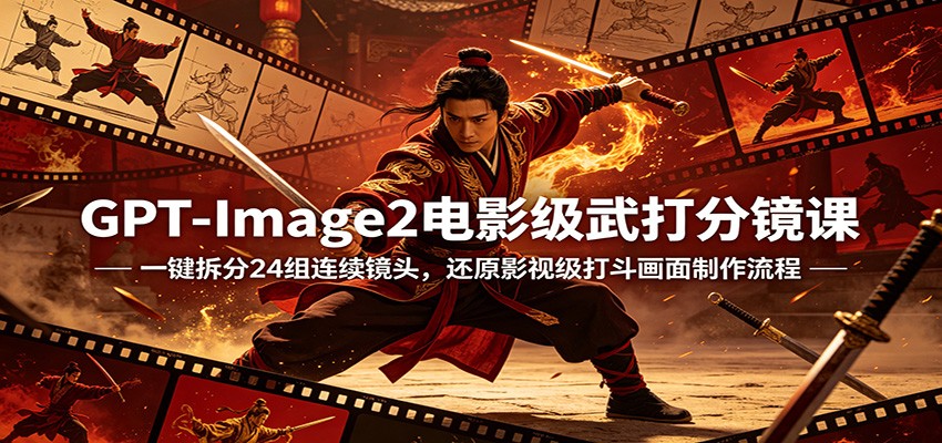 GPT-Image2电影级武打分镜课：一键拆分24组连续镜头，还原影视级打斗画面制作流程-智富思维学堂