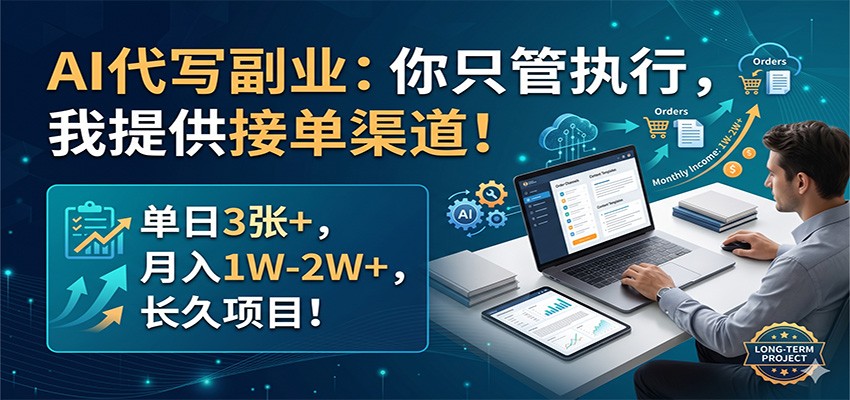 AI代写副业：你只管执行，我提供接单渠道！单日3张+，月入1W-2W+，长久项目-智富思维学堂