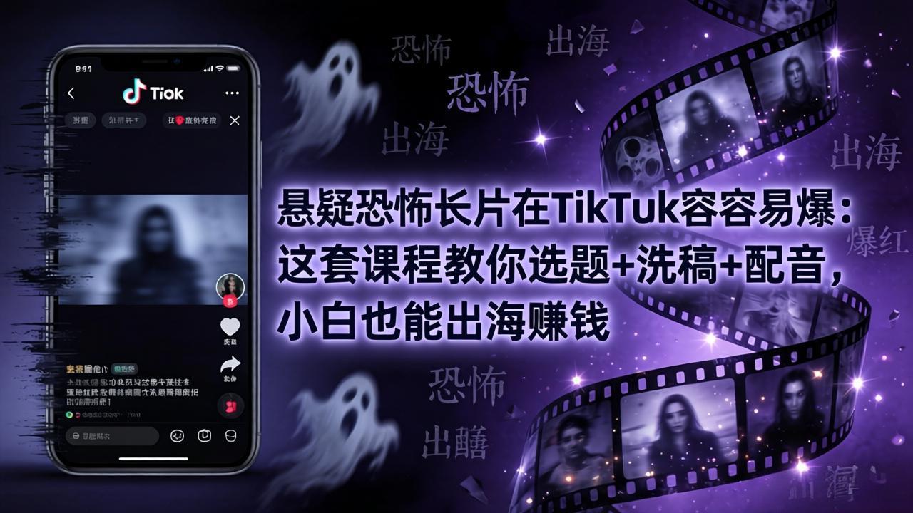 悬疑恐怖长片在TikTok最容易爆：这套课程教你选题+洗稿+配音，小白也能出海赚钱-智富思维学堂