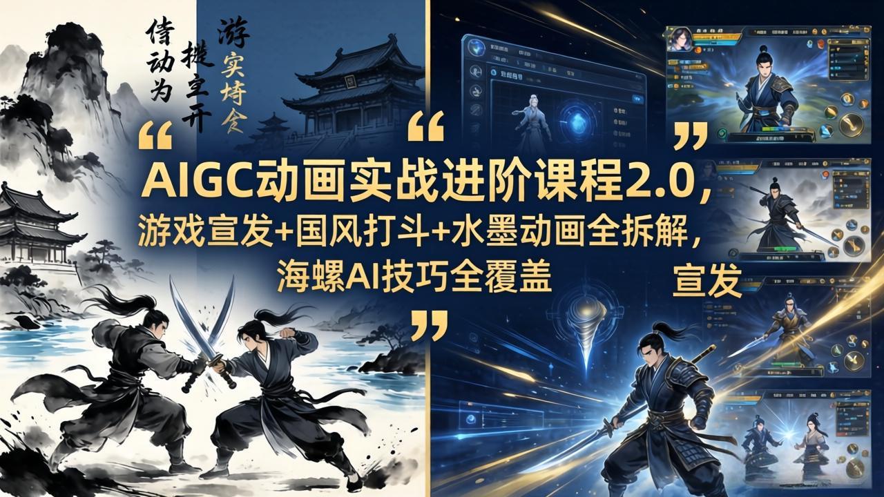 AIGC动画实战进阶课程2.0，游戏宣发+国风打斗+水墨动画全拆解，海螺AI技巧全覆盖-智富思维学堂