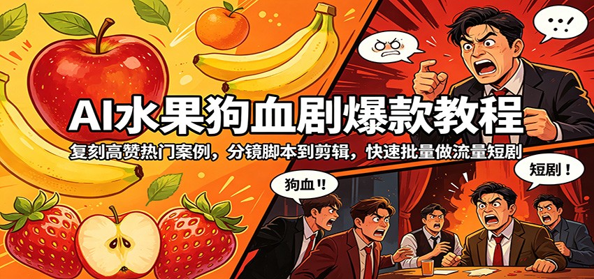 AI水果狗血剧爆款教程：复刻高赞热门案例，分镜脚本到剪辑，快速批量做流量短剧-智富思维学堂