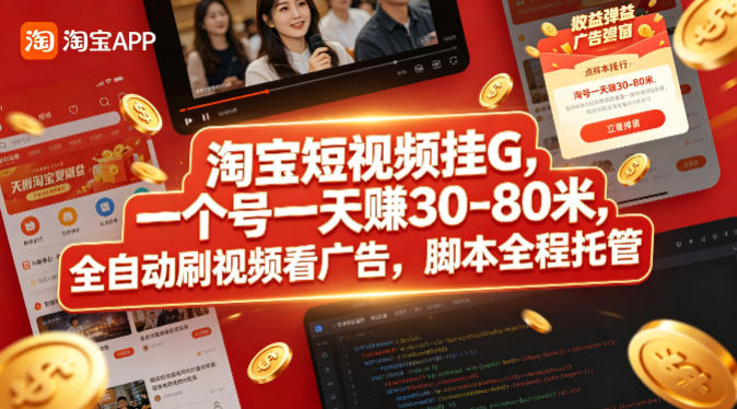 淘宝短视频挂G，一个号一天 賺30-80米，全自动刷视频看广告，脚本全程托管【揭秘】-智富思维学堂
