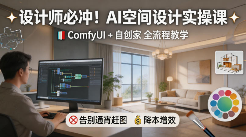 设计师必冲！AI空间设计实操课，ComfyUI+自创家全教学，告别通宵赶图，降本增效-智富思维学堂