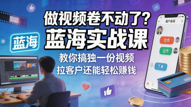 做视频卷不动了？蓝海实战课教你搞独一份视频，拉客户还能轻松賺钱！【原创双语字幕】-智富思维学堂
