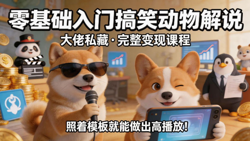 零基础入门搞笑动物解说,大佬私藏完整变现课程,照着模板就能做出高播放-智富思维学堂